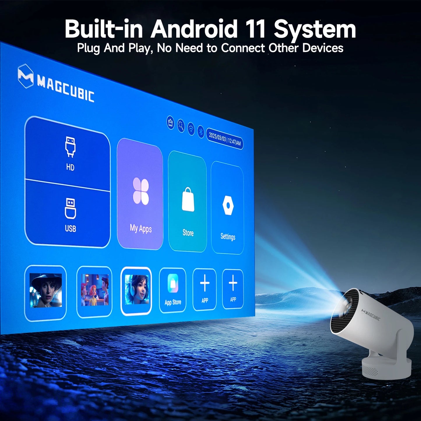 Smart HD Projector: Android 11 & WiFi 6 Home Cinema